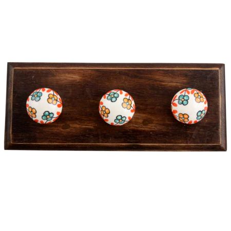 Sea Green And Mustard Tiny Flower Ceramic Wooden Hook